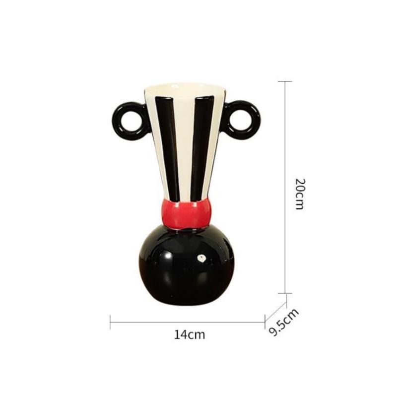 Ceramic Vase Geometric Binaural Stripes Flower Vase Black and White Vertical Stripes Terrarium Home Decoration Accessories