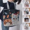 Embroidery Cute Cat Cloth Bag Canvas Animal Shoulder Bag Ethnic Style Handbag  Grocery Handbags