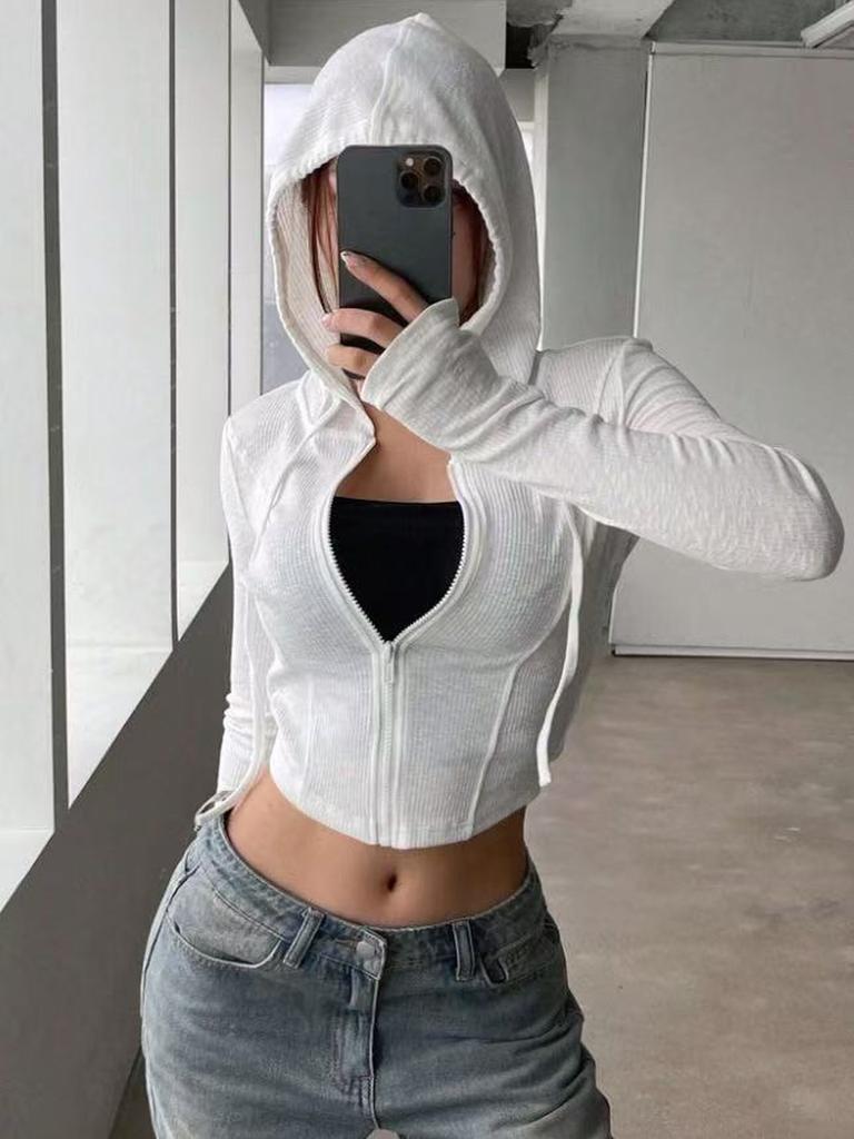 Fall Winter Knit Sweater Fashion Open Cardigan Slim Fit Athletic Hoodie Short Length Zip Up Hooded Sweatshirt