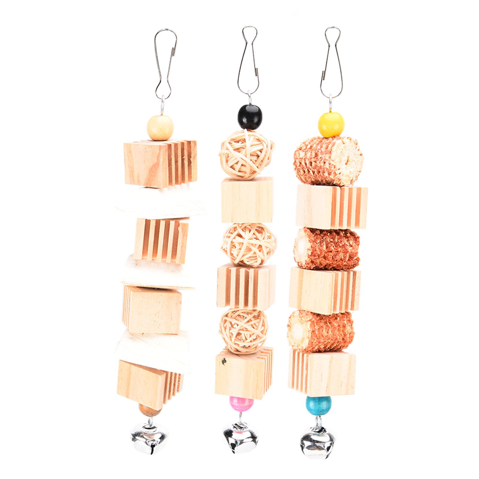 

3 Pcs Parrot Toy Parrot Cuttlefish Bone Sepak Takraw Corn Cob Gnaw Wooden Block Toy