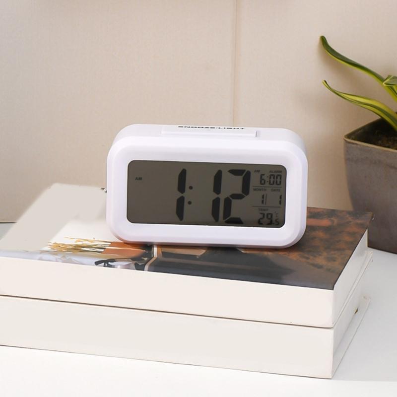 LCD Display Digital Alarm Clock Indoor Temperature Display 1 Alarm Setting 12/24Hour Format Snoozes Function Nightlight