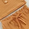 Toddler Girls Summer Clothes Solid Color Button Ribbed Vest Crop Tops Drawstring Shorts Infant Cute Outfit