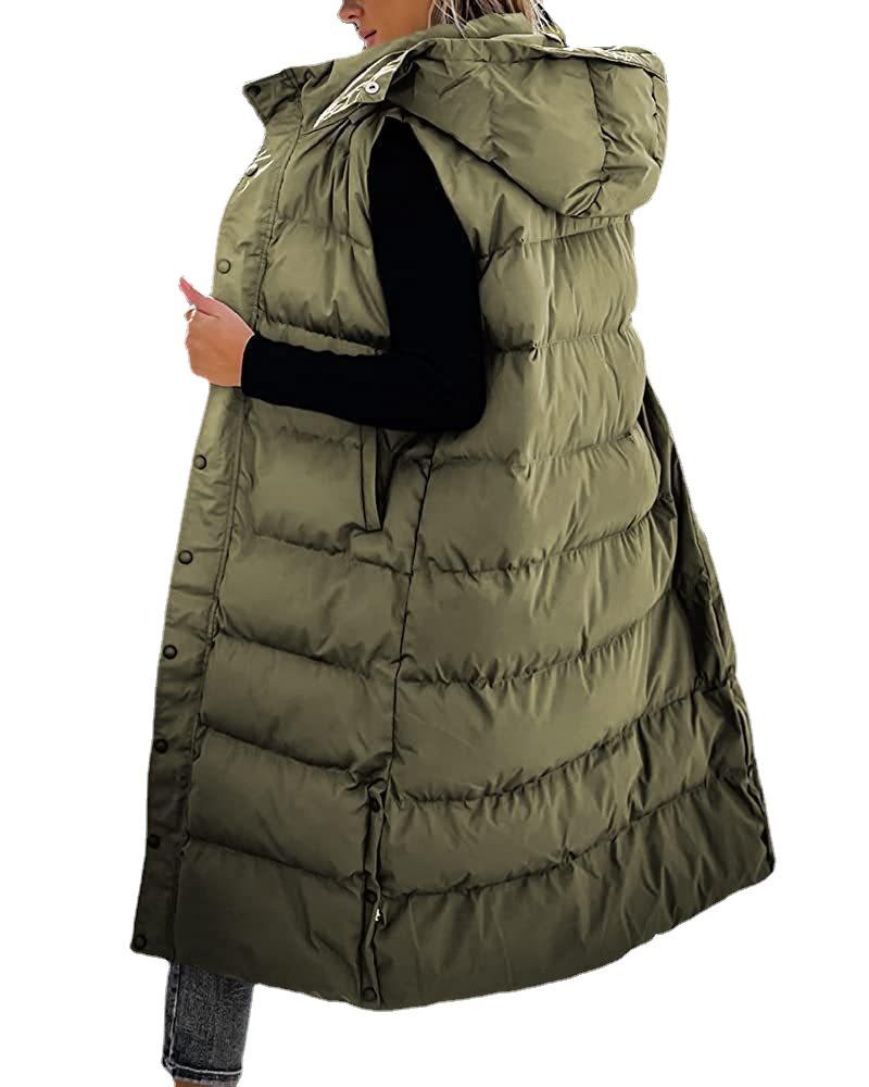 Women's 2023 Casual Hooded Mid-Length Solid Color Zipper Vest Coat