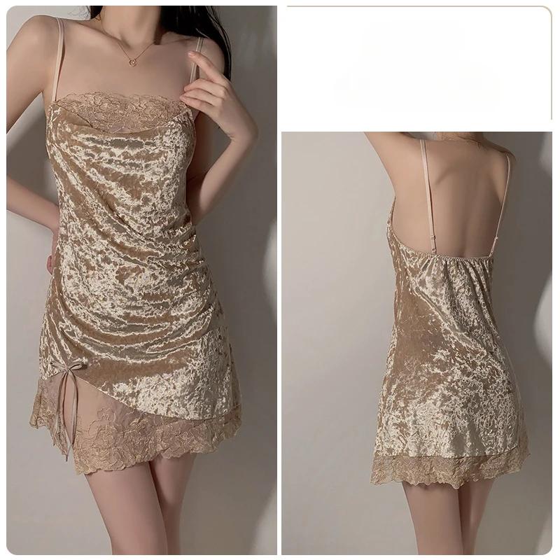 

Сексуальная Глубокий V-образный вырез Женская бархатная пижама на подтяжках Пижама для женщин Зимняя легкая роскошная пижама Халат Женский пижамный комплект XL