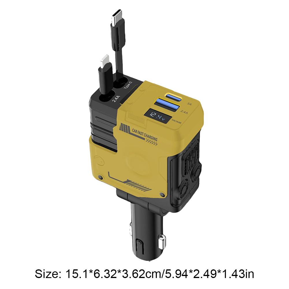 120W Car Cigarette Lighter Adapter USB Type C 4 In 1 Retractable Fast Charging Cable Digital Voltmeter for iPhone Xiaomi Huawei