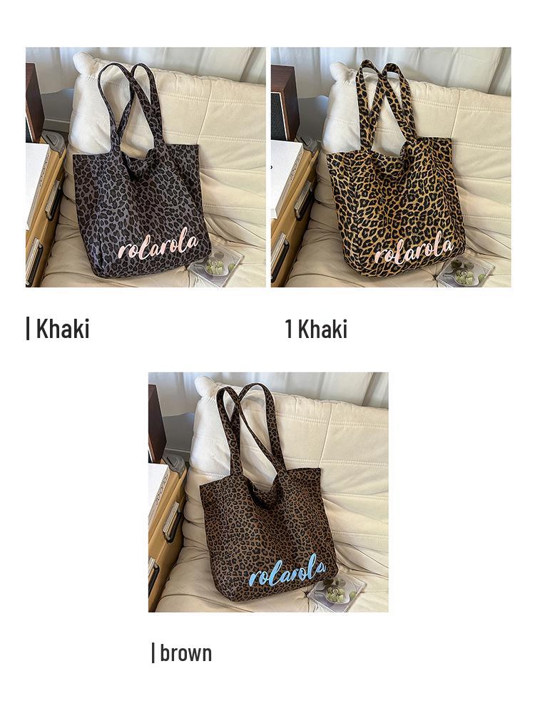 Korean Trendy Pink Leopard Print One-Shoulder Canvas Bag - Large Capacity, Versatile Women's Fashion Accessory for Commuting