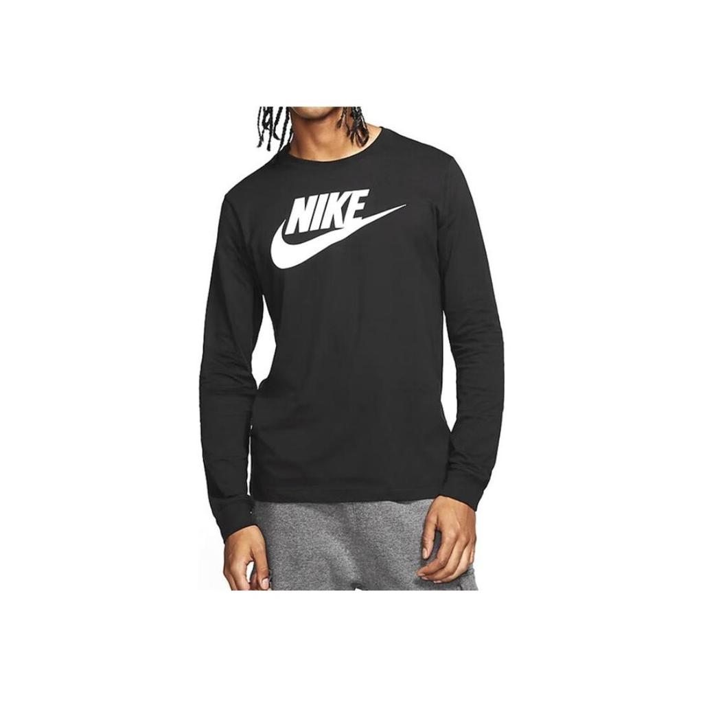 Nike Logo Print Rundhals Langarm T-Shirt Herren Oberteile Schwarz CI6291-010