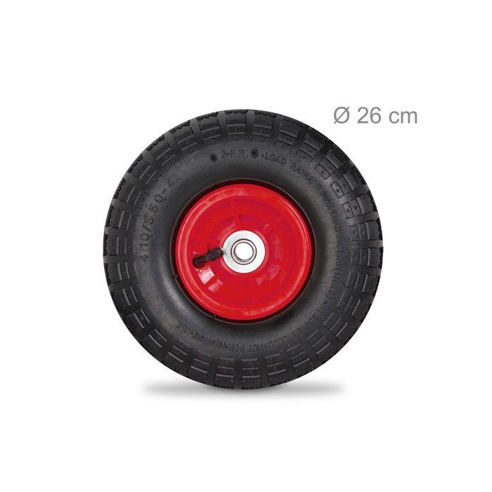 Relaxdays 2 Räder für Sackkarre 4.1/3.5-4, Ersatzrad mit Luft, Achse 16 mm, bis 136 kg, 260 x 85 mm, schwarz-rot