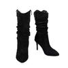 Fashion New Style Popular Vintage Pleated Pointed Toe Mid-Calf Boots Women Thin Low Heels Shoes Fashion Short Ladies Boots Zapatos Mujer