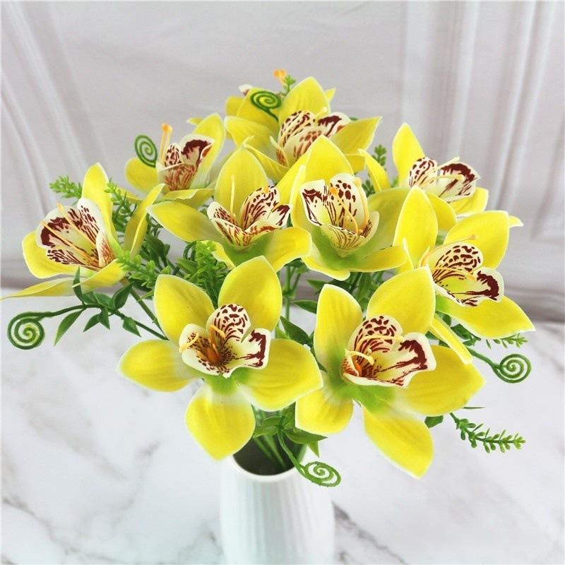 10Pcs/Bouquet Artificial Orchid Flore White Silk Fake Orchid Flower DIY Wedding Back Road Home Desk Vase Accessories Faux Flores