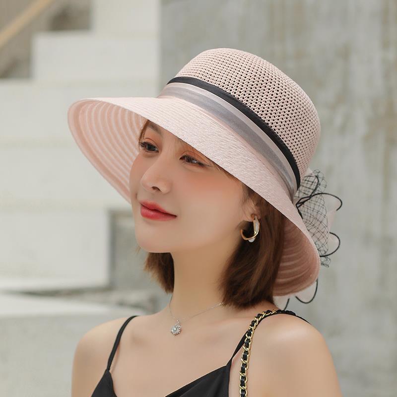 Women's Sun Hat, New Flower Organza Mesh Fisherman Hat, Foldable Vacation Versatile Elegant Sun Hat
