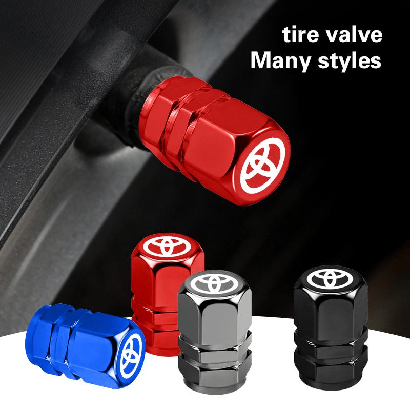 4Pcs Car Emblem Metal Bolt-in Wheel Tire Valve Caps Dust Cover For Toyota GR Camry Fortuner Highlander Mark-X Mirai Hillix TRD
