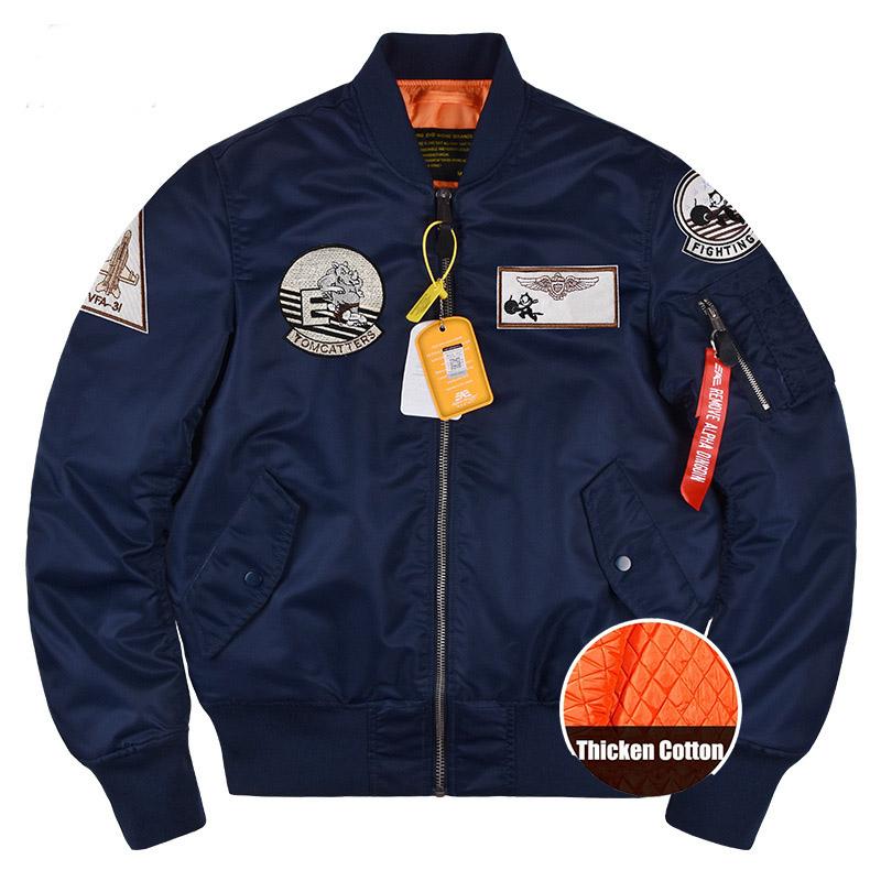 Flight  Jacket Men's Thicken Cotton Coat Bomber Jackets Embroidered Stamp Baseball Outerwear Male