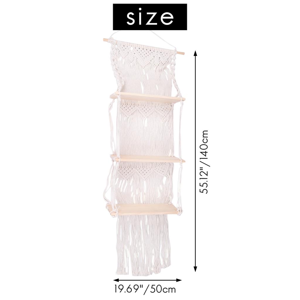 M-Modern-Boho Macrame Wall Hanging Shelf 3 Tier Handmade Woven Tassel Wood Organizer Shelves Wall Floating Hanger For Home Decor