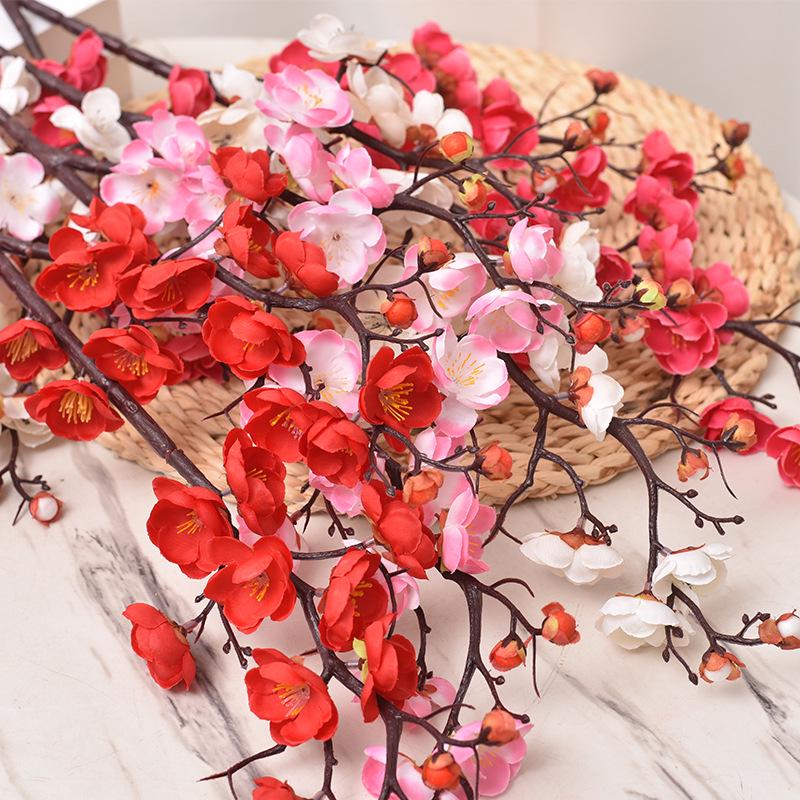 Artificial Plum and Peach Blossom Branch Ornament for Living Room - Dried Flowers Bonsai Arrangement In Pot for Indoor Winter Decoration