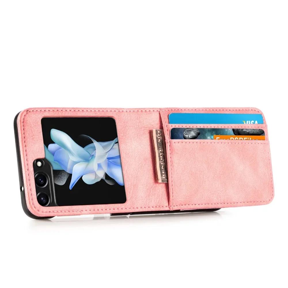 PU Leather for Samsung Z Flip 6 5 4 3 2 Flip6 Flip5 Flip4 Flip3 Flip2 5G Protective Phone Case with Multi-card Slot Holder Cover
