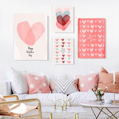Valentinstag Rosa Herz Wandkunst Einfache Nordische Leinwandmalerei Boho Urlaubsgeschenk Damen Poster Für Wohnzimmer Dekoration