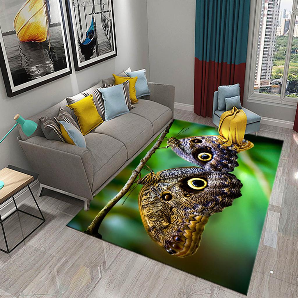 3D Bunter Schmetterling Blume Teppich Teppich für Wohnzimmer Schlafzimmer Sofa Küche Badezimmer Fußmatte Rutschfeste Bodenmatte Geschenk Heimdeko