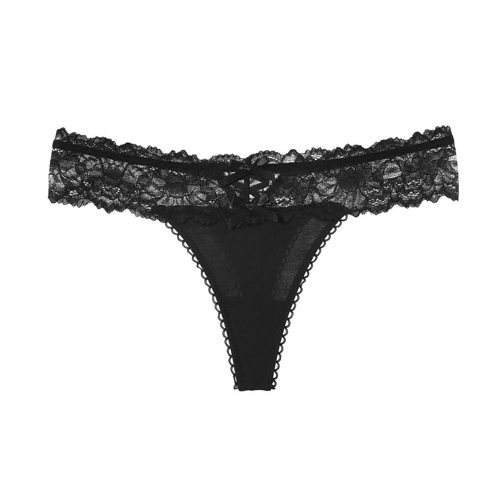 Ice Silk Low-Rise T-Back Lace Thong with Hollowed-Out Design