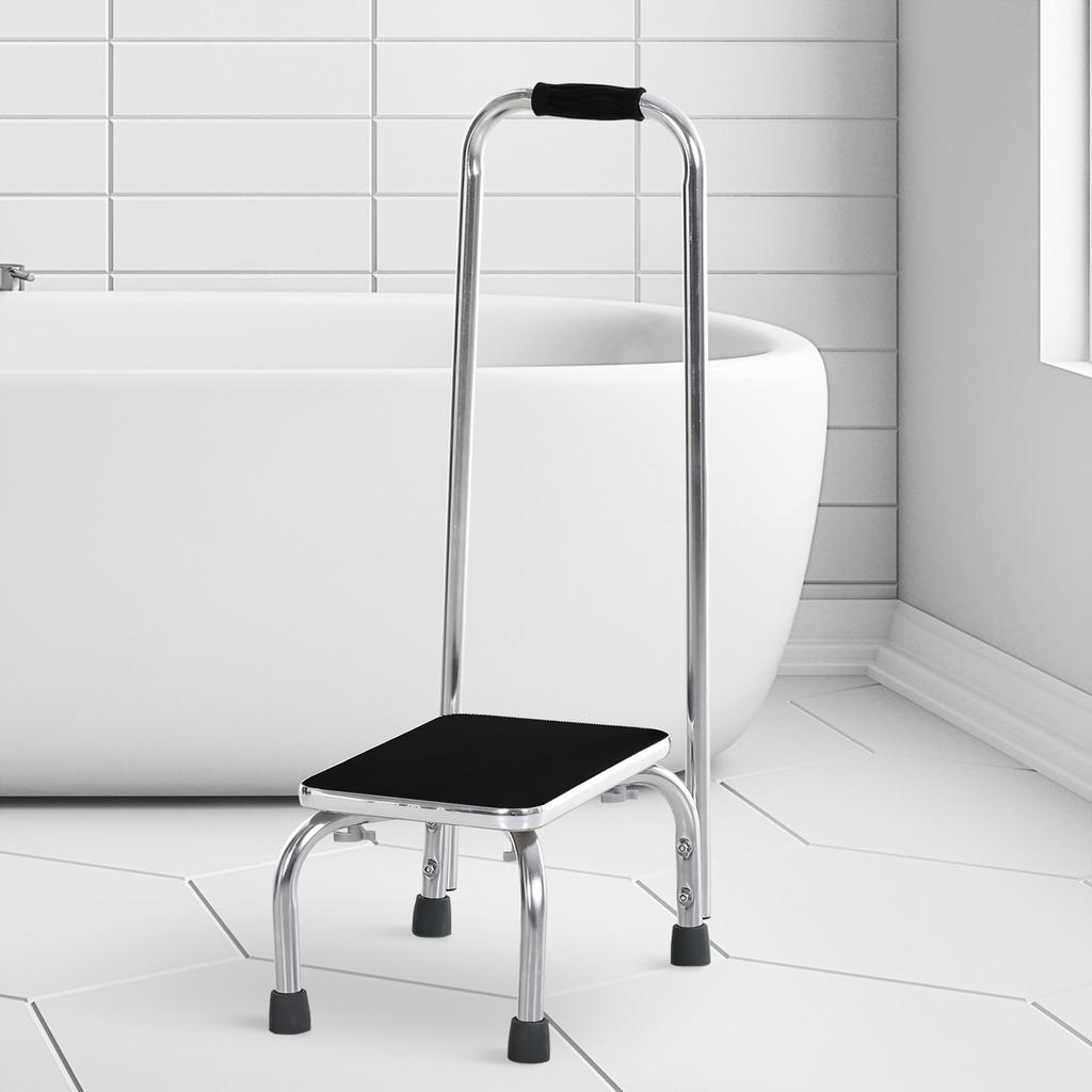 Stufe mit Haltegriff - Sichere Trittstufe - Badezimmer-Einstiegsstufe - Plattform & Rutschfeste Pads - Verzinkter Stahl