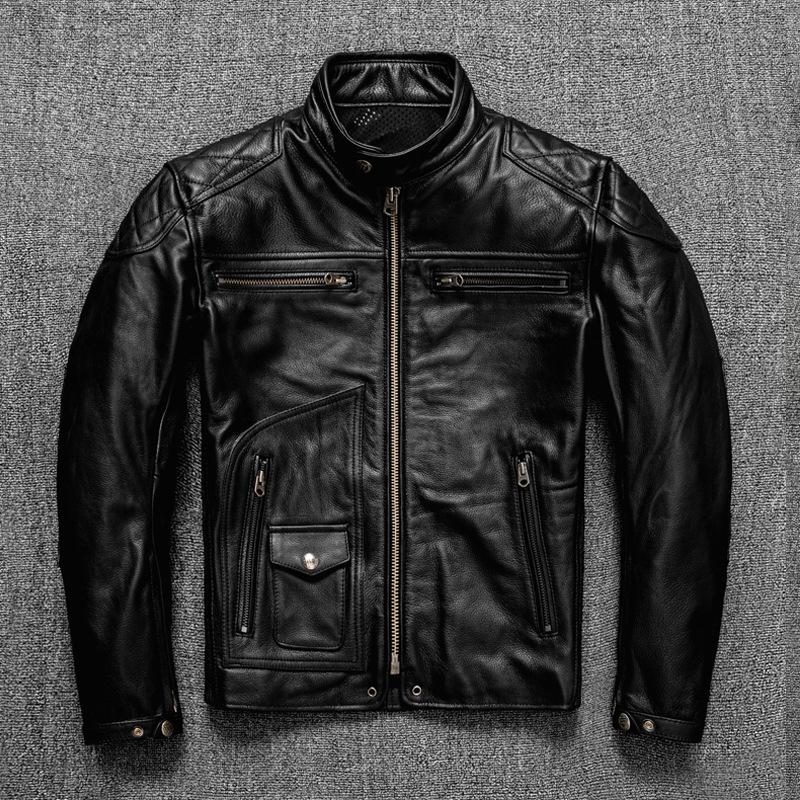 

Куртка из ПУ кожи коровьей первого слоя для мужчин, одежда для велоспорта - это модные осенние куртки-стойки. 5XL чёрный