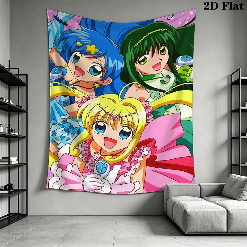 Mermaid Melody Pichi Pichi Pitch Wall Tapestry Aesthetic Wall Hanging Printed Fabric Blanket Decorative Tapestries for Bedroom Living Room Home Decor