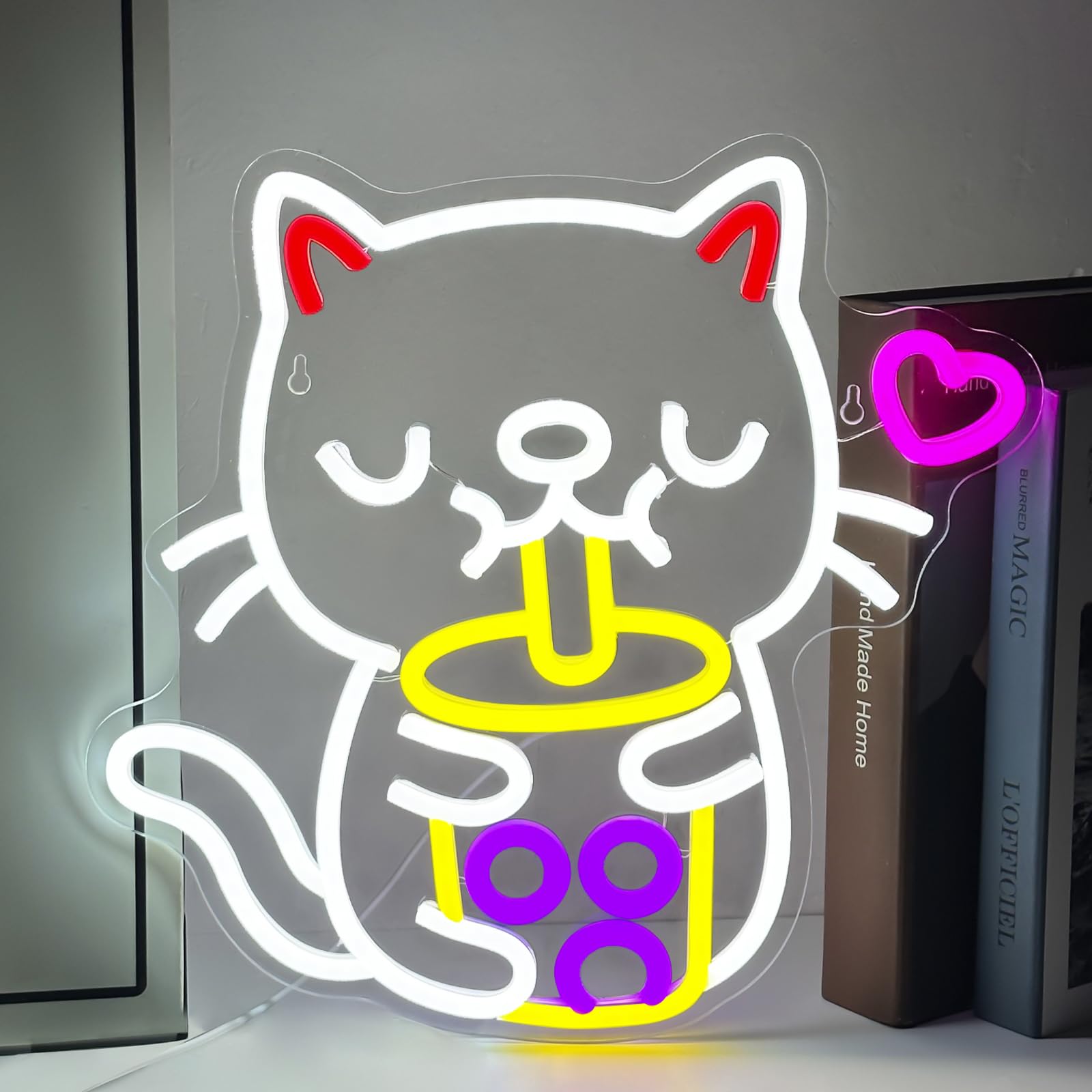

Boba Tea Cat Neon Sign for Wall Decor Cute Anime Led Light Sign for Kids Bedroom Dimsum Store Cofes Bar Milk Tea Shop
