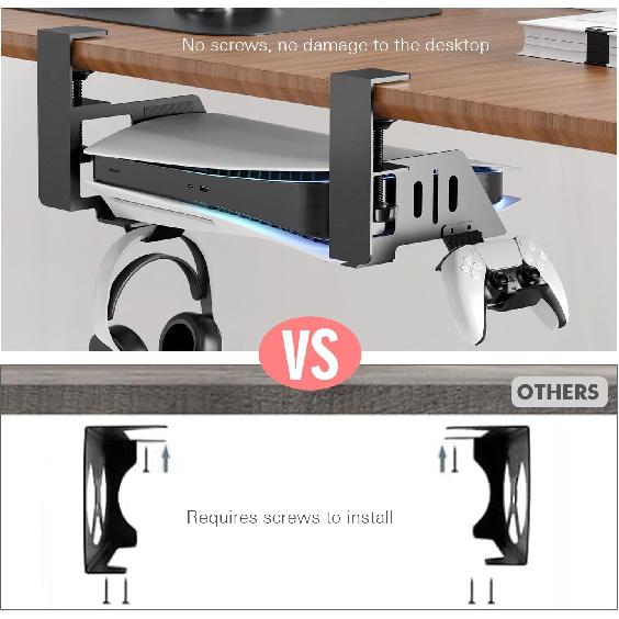 Semaiki Metal Stand Horizontal, Under Desk Storage kit Compatible with PS5/PS5 Slim Consol- Disc & Digital Editions, with Controller, Earphone Dock,