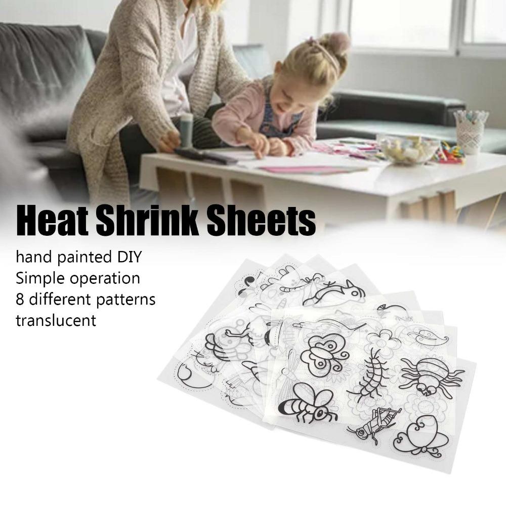 

8pcs Different Patterns Shrink Plastic Sheets Colorable Shrink Art Paper DIY Ornaments bird