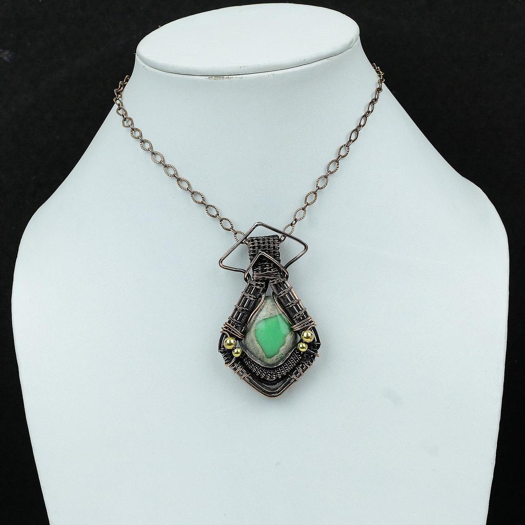 Variscite Pendant Copper Wire Wrapped Pendant Gemstone Jewelry Handmade Pendant Unique Copper Wire Wrap Jewelry Stylish Pendant Gift For Mom