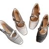 French flat-soled sandals hollow-woven 2025 single shoes women's summer new square head breathable word with women's cool single shoes