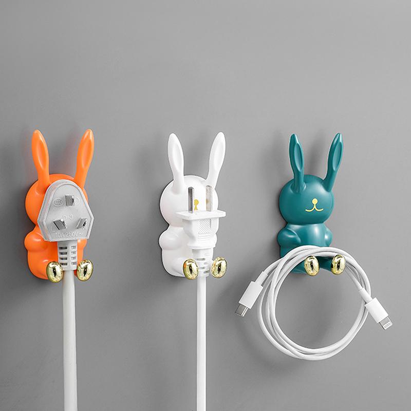 Roztomilý držák na zubní kartáčky ve tvaru králíčka, bez nutnosti vrtání, police na zubní kartáčky, silný samolepicí nástěnný háček, multifunkční držák na napájecí zástrčky, věšák