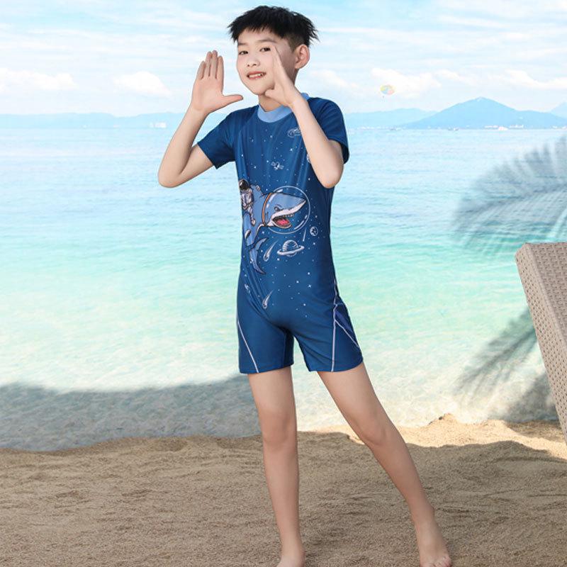 Boys' Colorful Sun Protection Short-Sleeve Swimsuit: Breathable, Stretchy, Quick-Dry, Easy On/Off, Fun Beachwear