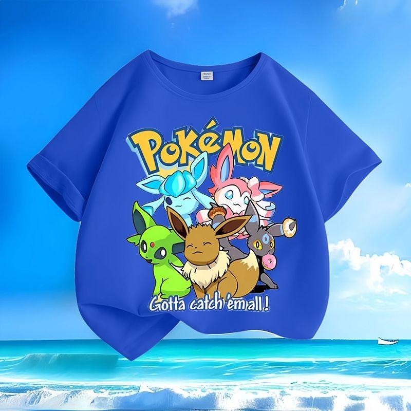 

Eevee Pokemon Candy-colored Cartoon Kids T-Shirts Summer New Arrival Crew Neck Versatile Short Sleeves for Boys & Girls 100