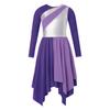 Crianças meninas manga longa brilhante metálico louvor túnica assimétrica vestido lírico traje de dança contemporânea