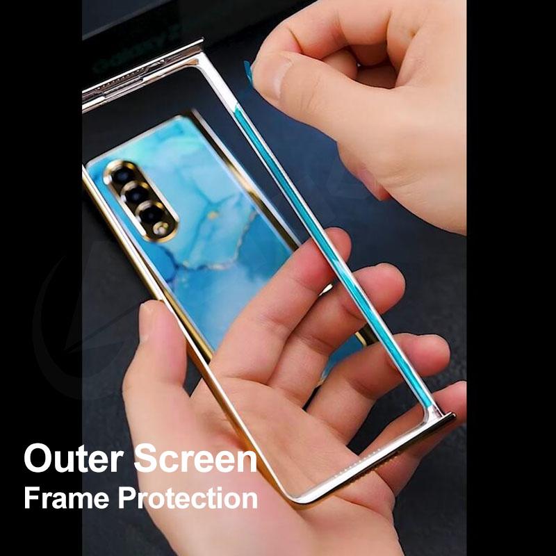 Luxury Plating Frame Case For Samsung Galaxy Z Fold 4 5G Painted Pattern Tempered Glass Hard Cover For Galaxy Z Fold5 4 3 Case