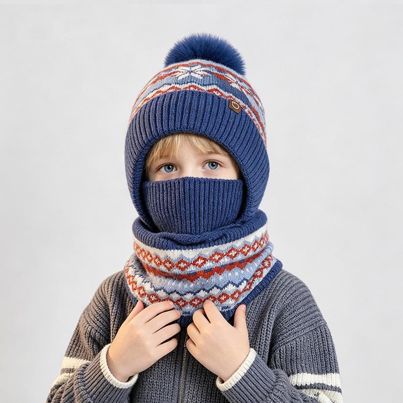Kids Winter Knit Balaclava Hat with Face Mask and Neck Gaiter for Boys