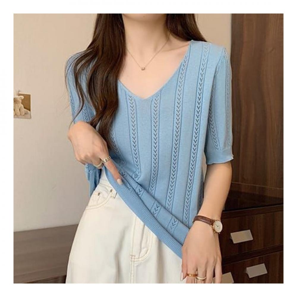 NaVaVa Men Ribbed V Neck Short sleeVe Knit Nk2246