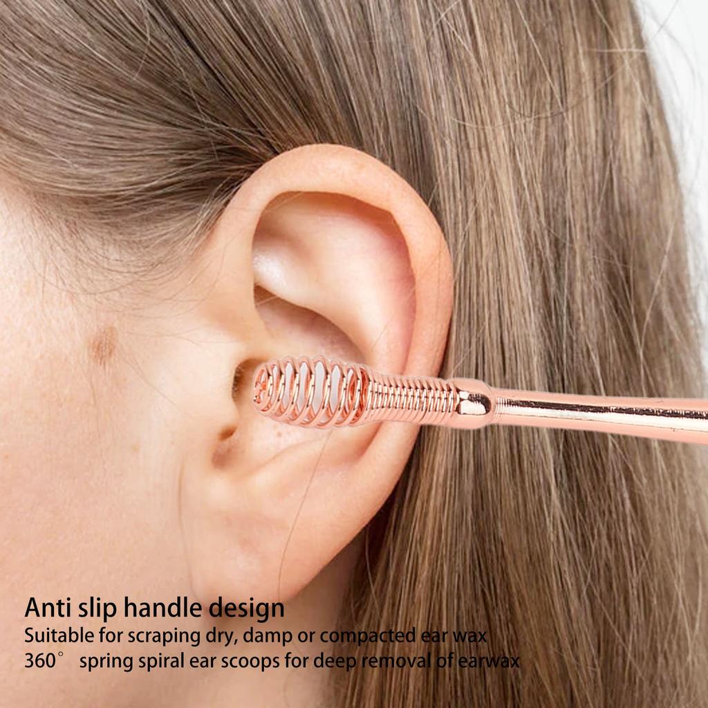 Ear Spoon Double Head Stainless Steel Ergonomic Design Relieve Itching Glossy Rounded Spiral Spring Ear Pick