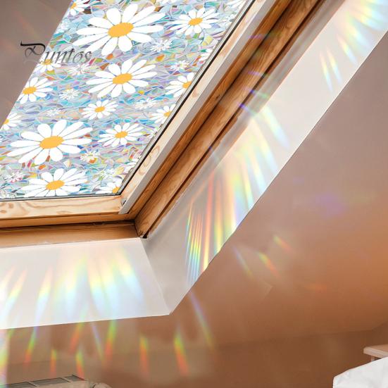 Floral Rainbow Static Sticker Window Privacy Film UV Protection Glass Sticker Non-Adhesive Window Cling for Home Bedroom Living Room Decor