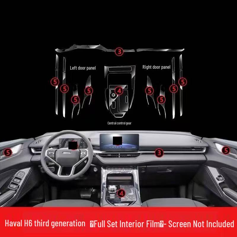 Third Gen Haval H6 Interior Protective Film: Gear Shift, Center Console, Screen, Dashboard.