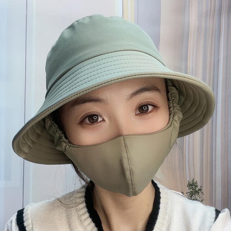 Chapeau de soleil d'été chapeau seau chapeau avec masque intégré protection solaire d'été chapeau de soleil protection solaire extérieure chapeau pour le visage