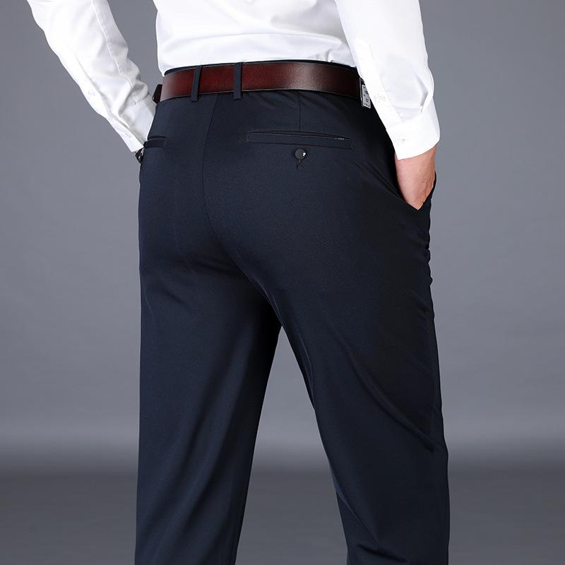 Men's Casual Stretch Black Business Trousers - Youth Straight Leg Suit Pants