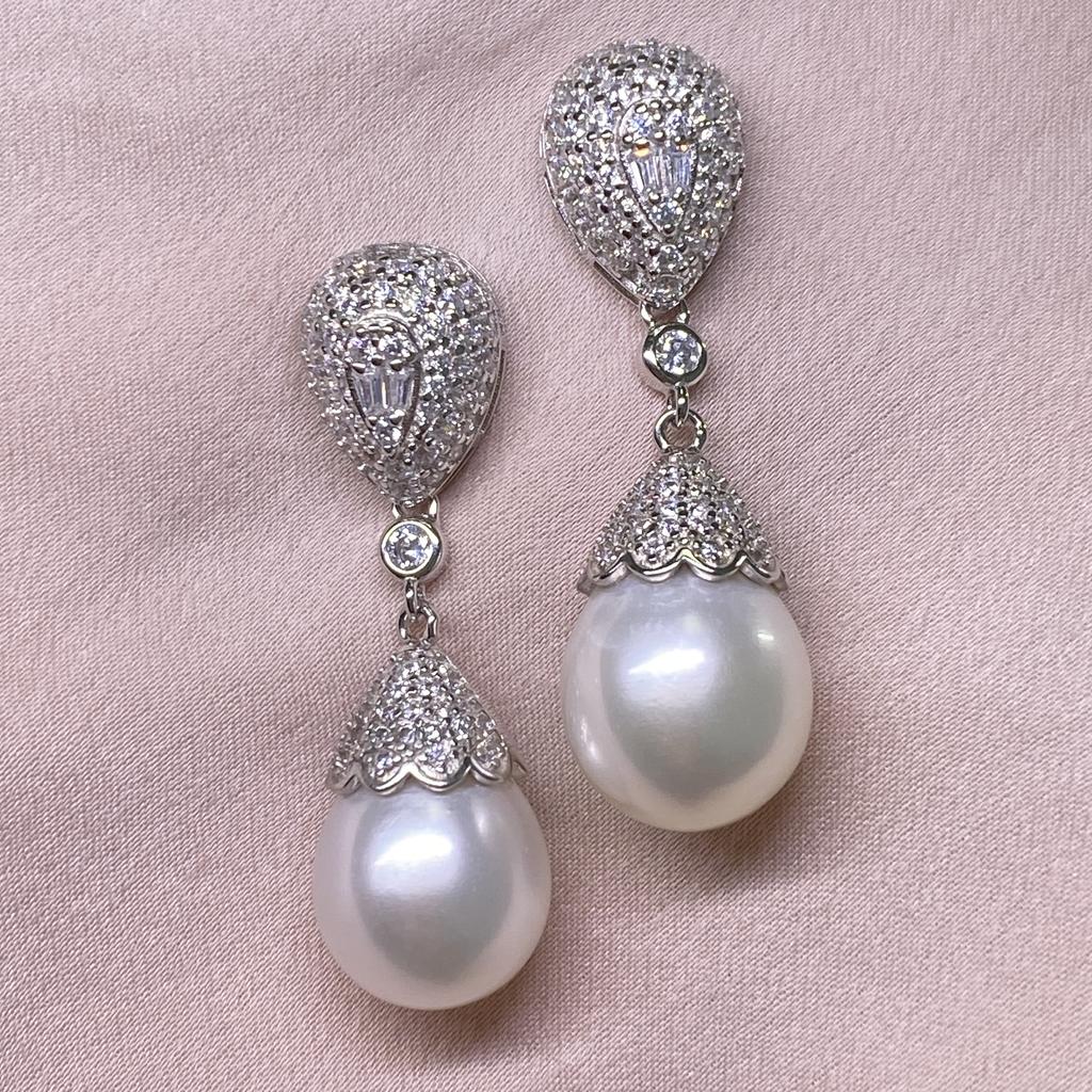 New Pearl Earrings AAAA 10-11m Natural South Sea Round Pearl Fashion Earrings 925 Pure Silver