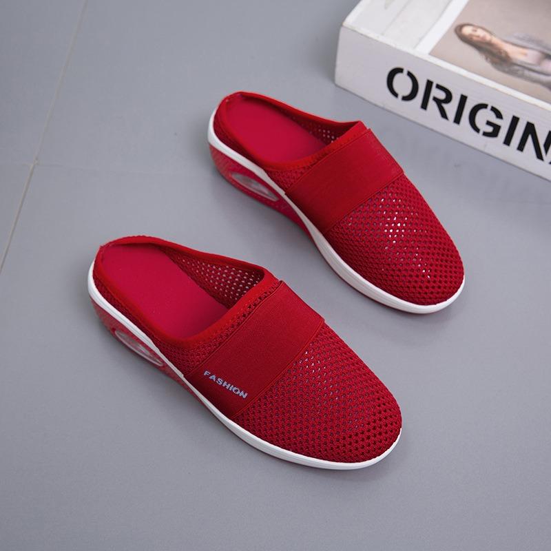 Schuhe Sommer große Größe Taschenkopf Halbschuhe Damen Mesh ohne Absatz Ein-Pedal Damenschuhe flache Schuhe