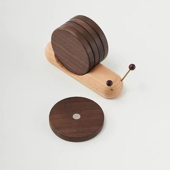 5Pcs Snail Wooden Coaster Set, Creative Heat Insulation Mat for Desk, Magnetic Cup Mat for Hot Drinks, Decorative Trivet for Kitchen
