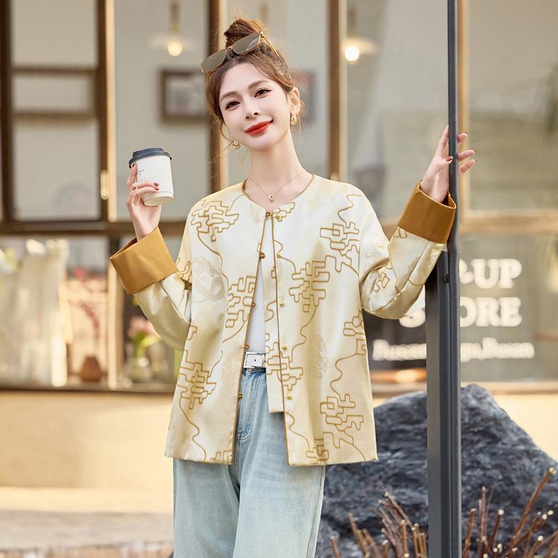 Spring 2025 Women's Retro Round Neck Short Jacket