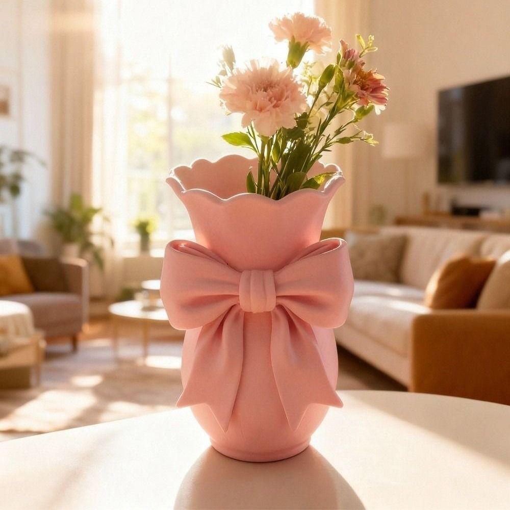 Twisted Design Pink Bow Flower Vases 3D Printed Decorative Vase Office Tabletop Ornaments