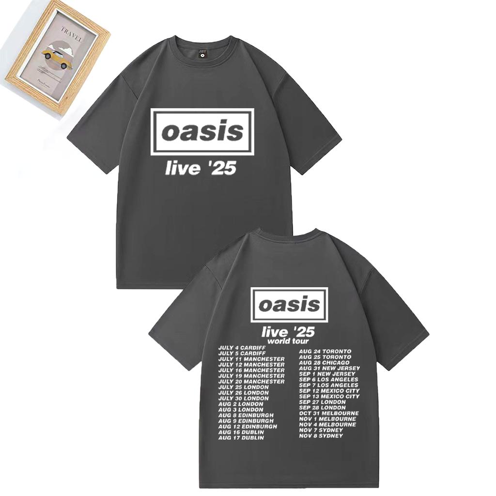 2025 Summer British Rock Band OOasis Live 25 Tour Graphics 100 Pure Cotton Printed Tshirt Men Hip Hop Streetwear Short Sleeve
