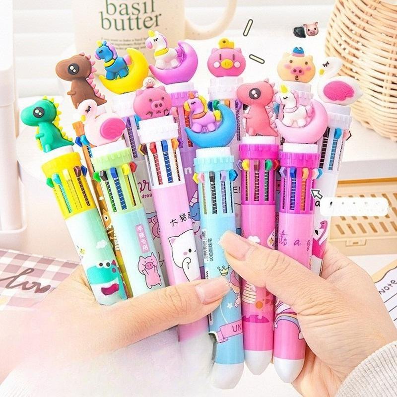 Office School Supplies Creative Cartoon Silicone 10-color Ballpoint Pen Cute Press Ballpoint Student Gift Kawai Stationery